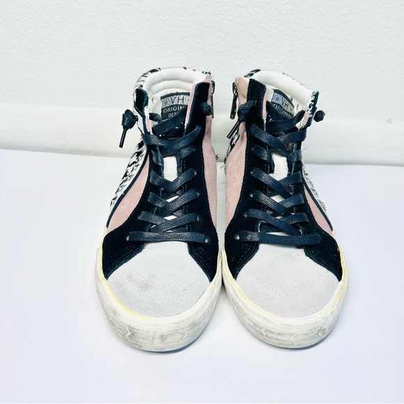 Vintage Havana Suede Gingham Multi Distressed Star Hightop Sneakers - Picture 2 of 7